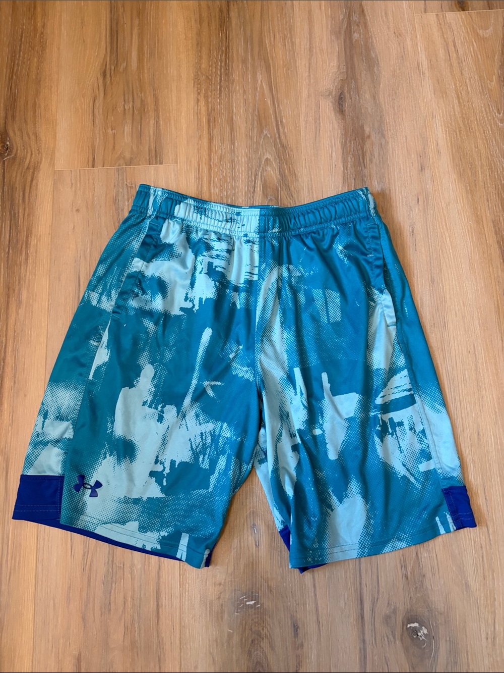 Under Armour Teal and Light Gray Abstract Athletic Shorts